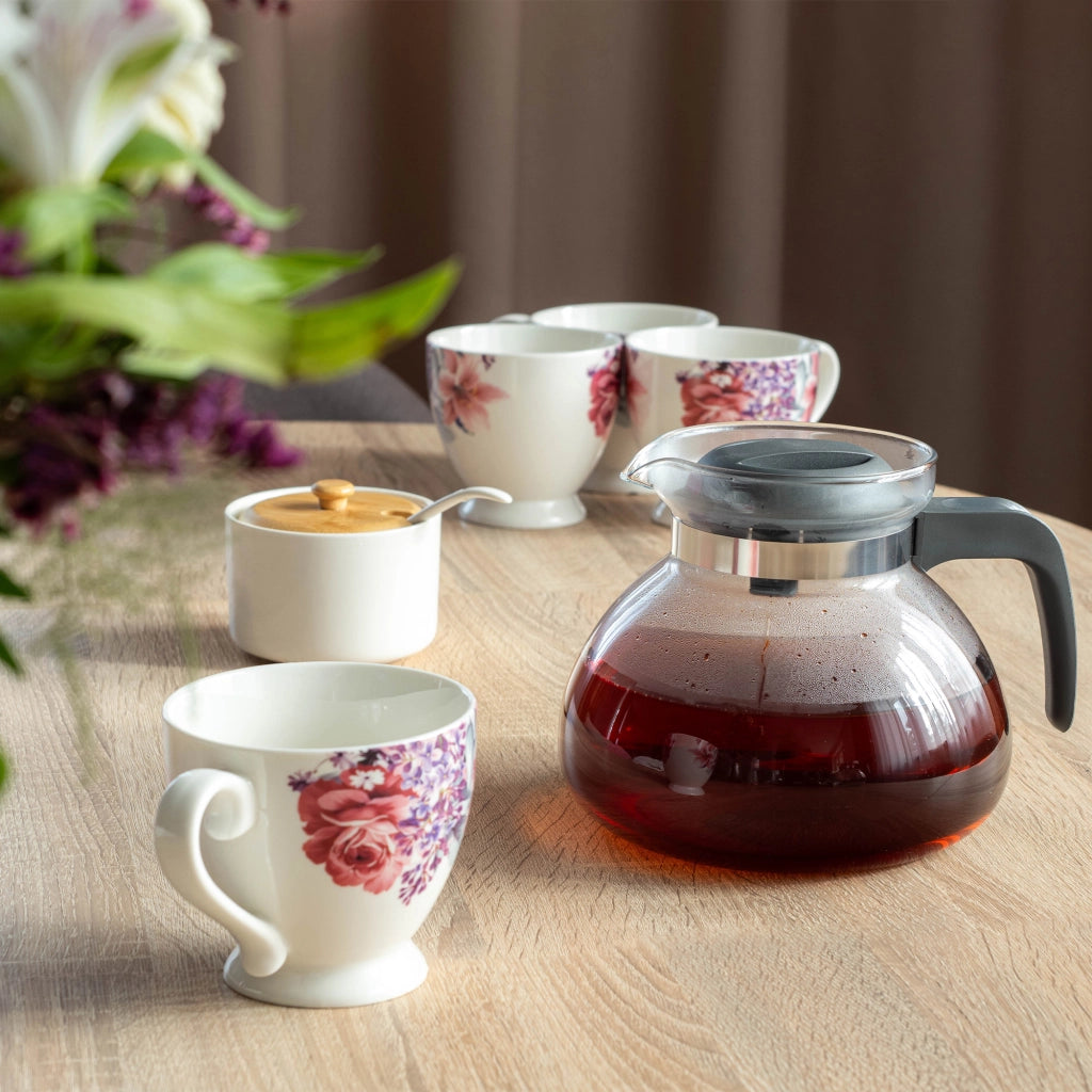 KADAX Brocca in vetro per tè e caffè da 1,7 l, resistente al calore, con coperchio, colore grigio.