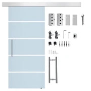Porta Scorrevole Interna in Vetro Smerigliato e Satinato con Binario B2 e Maniglia per Bagno Cucina Studio Vetro 205x 102.5x 0,8cm