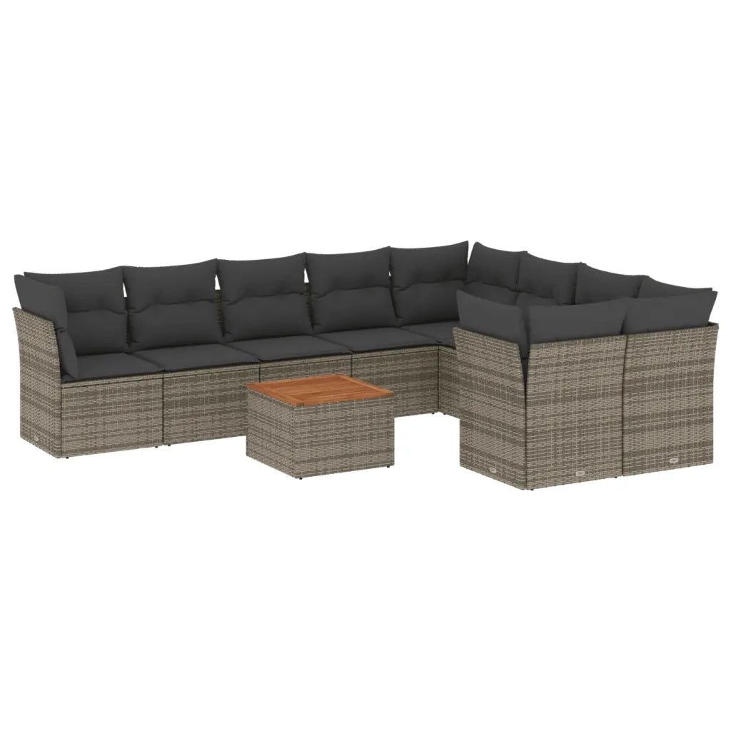 Set Divano da Giardino 10 pz con Cuscini Grigio in Polyrattan 3223820