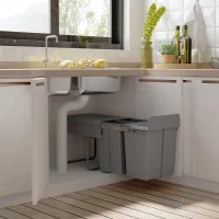 Pattumiera Estraibile da 40L con 3 Contenitori per Raccolta Differenziata, 48x34.2x41.8 cm, Grigio