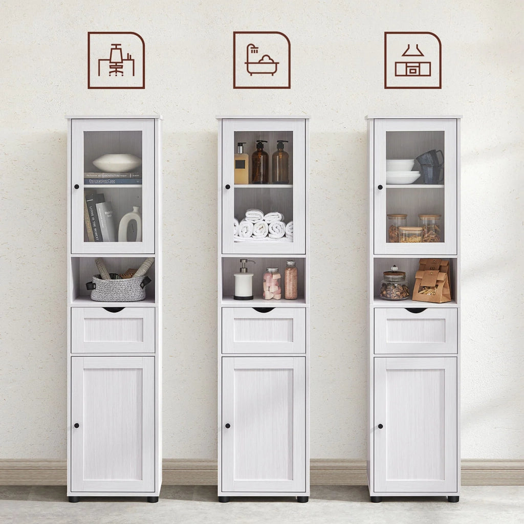 Mobile contenitore per bagno colonna 40 x 30 x 165 cm con ripiani regolabili armadietti ante cassetti vano salvaspazio grigio 12_0006522