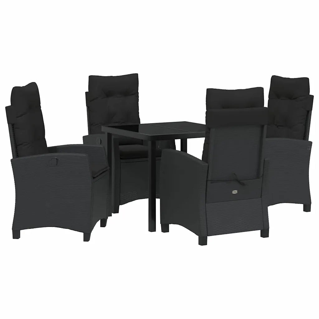 Set da Pranzo per Giardino con cuscino 5 pcs Nero polyrattan 3380373