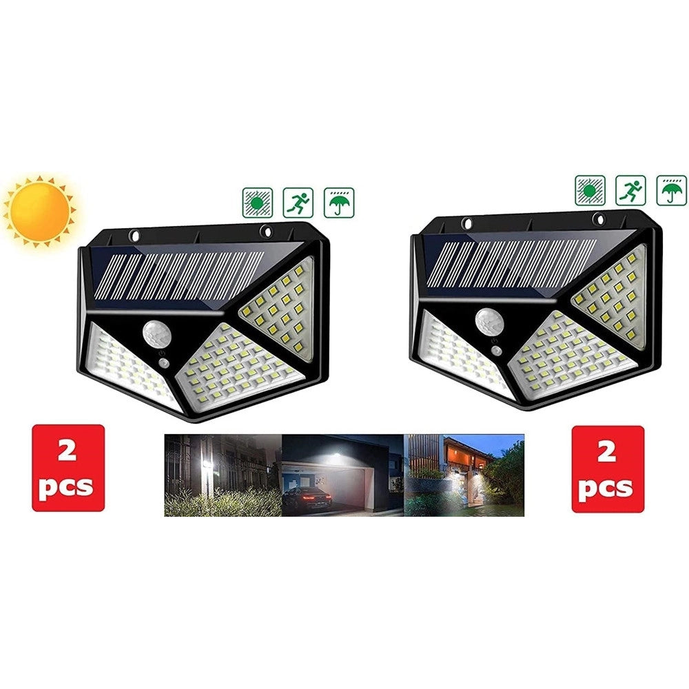 Trade Shop - 2 Pz Lampada Solare Esterno Giardino Faretto Fotovoltaico Sensore Luce 114 Led Faro -