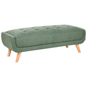 Pouf rettangolare in tessuto color verde, stile retrò, per soggiorno, con gambe in legno