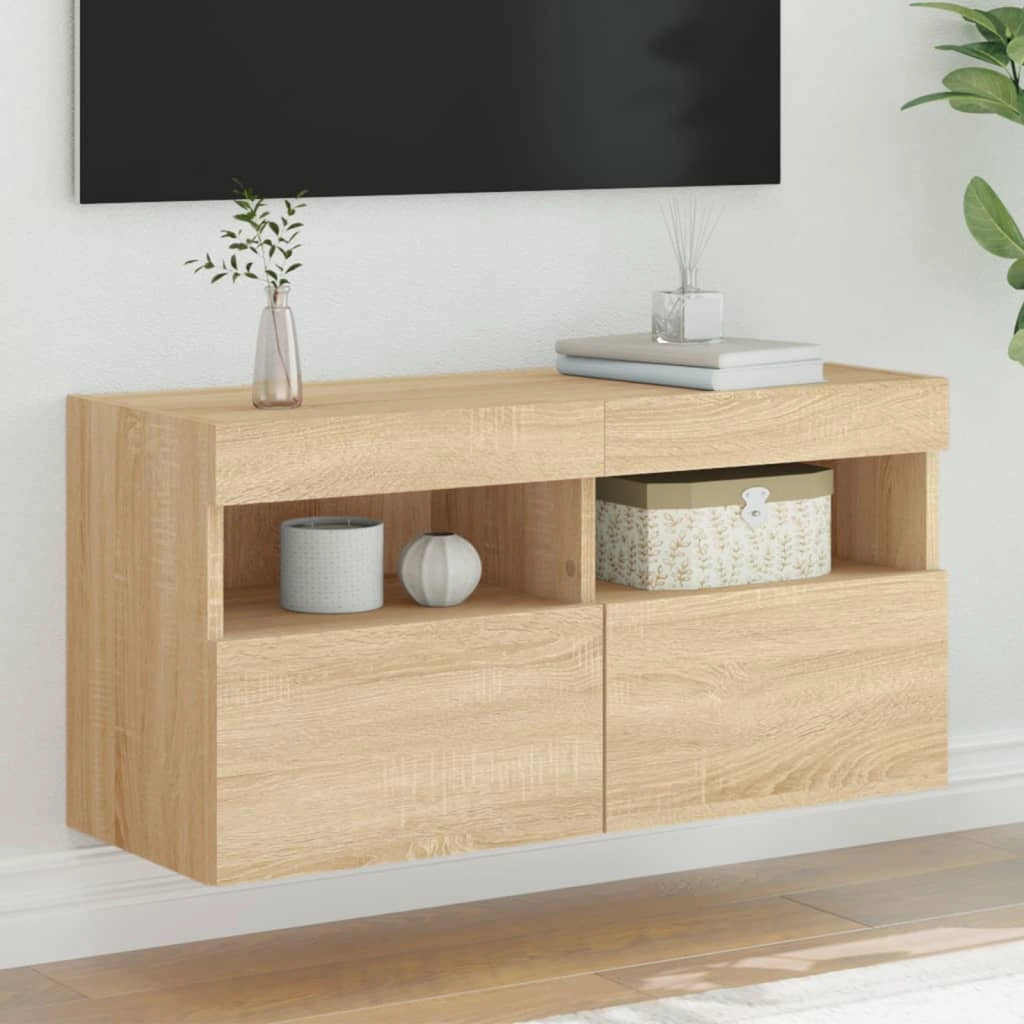 Mobile TV a Parete con Luci LED Rovere Sonoma 80x30x40 cmcod mxl 111902