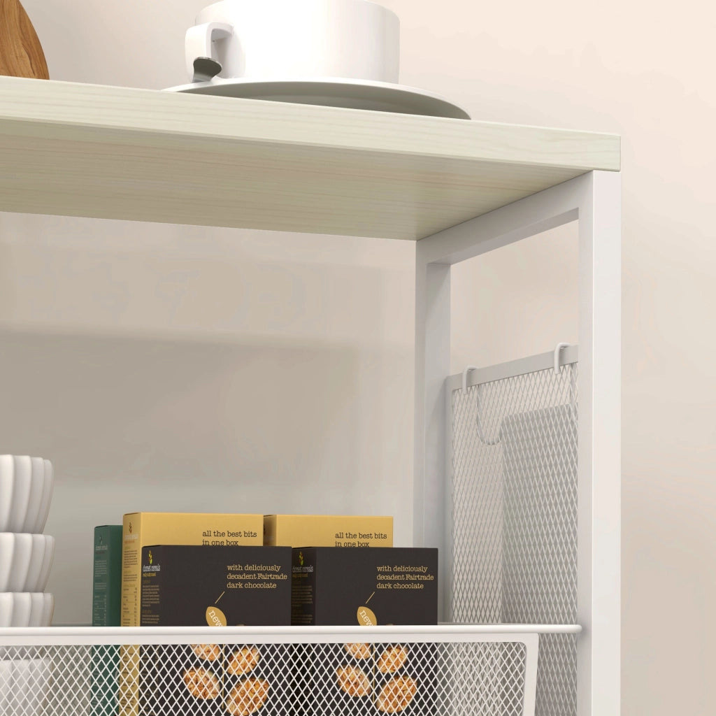 Carrello da cucina con ruote e cestini ¨C zephmum ¨C bianco 58x18.5x87 cm