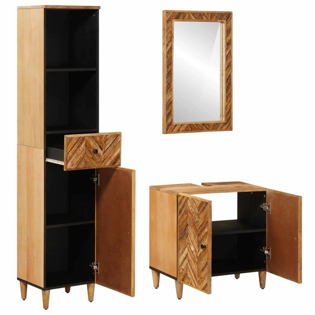 Set di Armadi da Bagno con porta 3 pcs Legno di mango massello