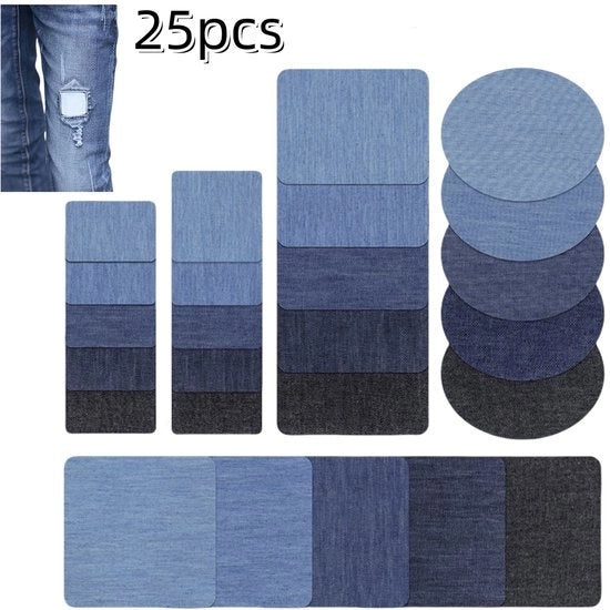 25 pezzi di adesivi autoadesivi per jeans - applicazioni per stirare denim per jeans - patch ellittici, patch rettangolari - per riparazione di gomiti, vita e ginocchia