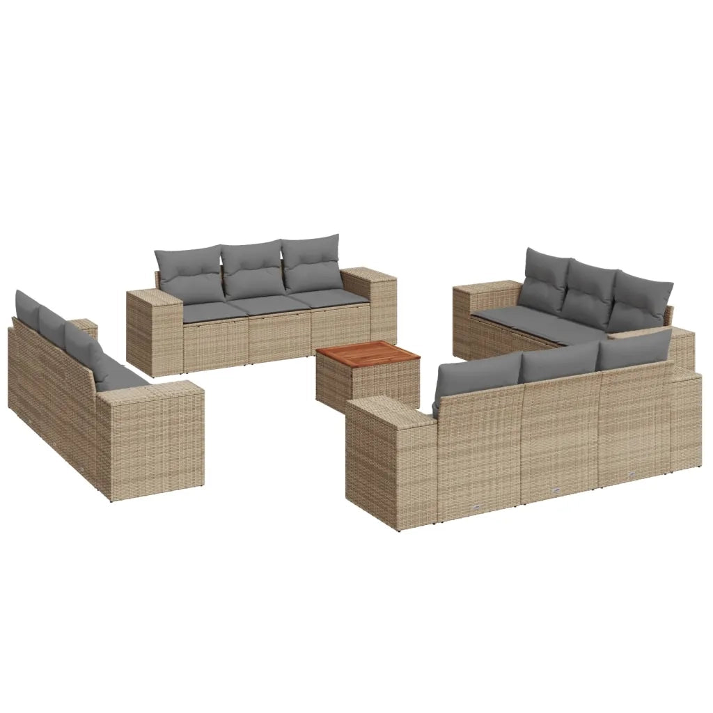 Set Divano da Giardino 13 pz con Cuscini Beige in Polyrattan