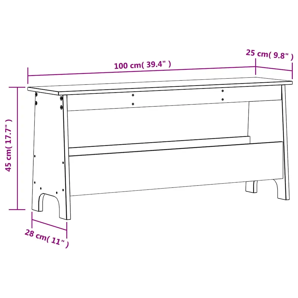 Panca da ingresso 100x28x45 cm in legno massello di pino 837382