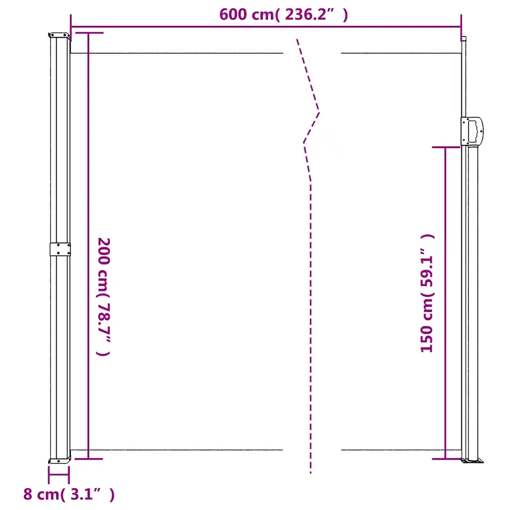 Tenda da Sole Laterale Retrattile Beige 200x600 cm 4004555