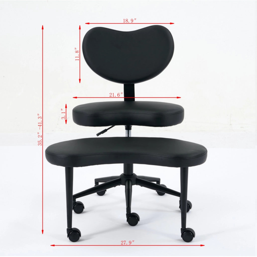 Sedia da ufficio ergonomica con seduta flessibile, poggiapiedi girevole e supporto lombare in pelle PU nera