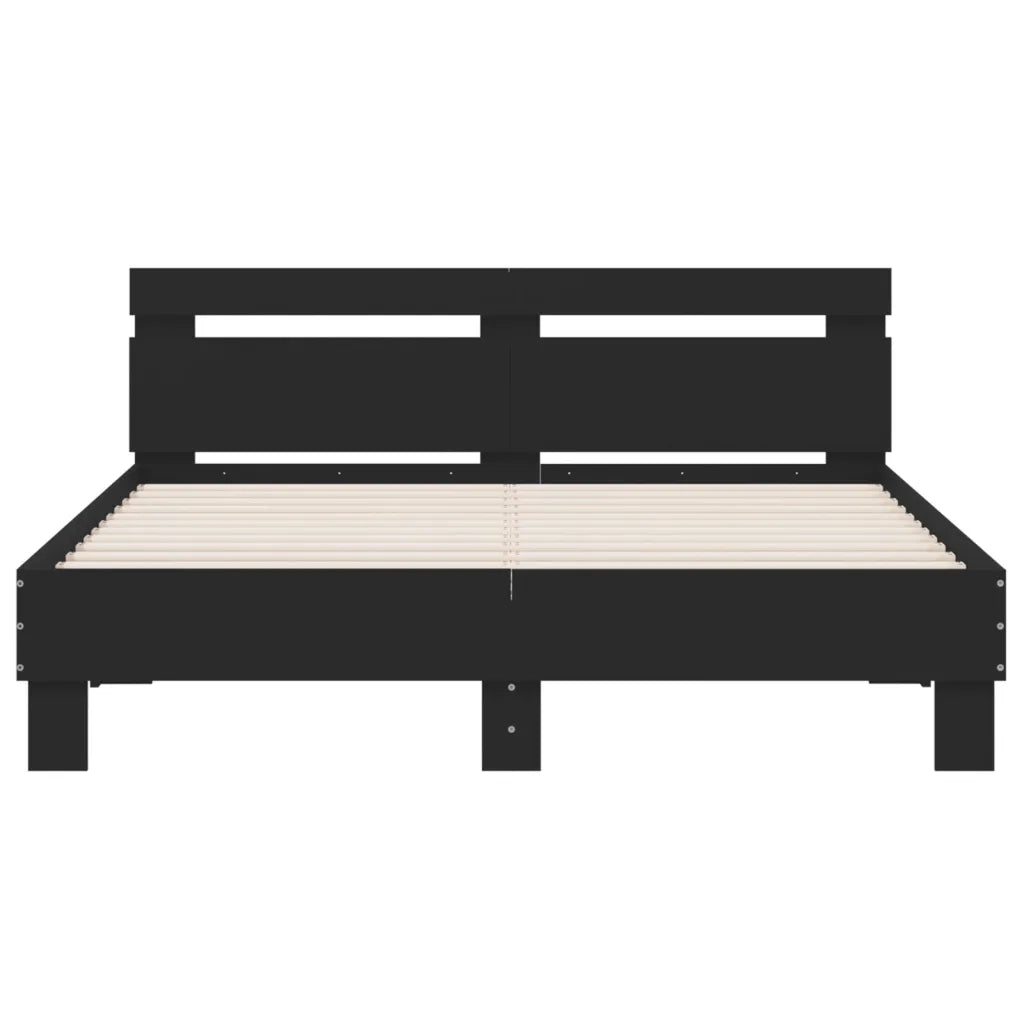 Giroletto con Testiera e LED-Struttura Letto con testiera Nero 140x190 cm