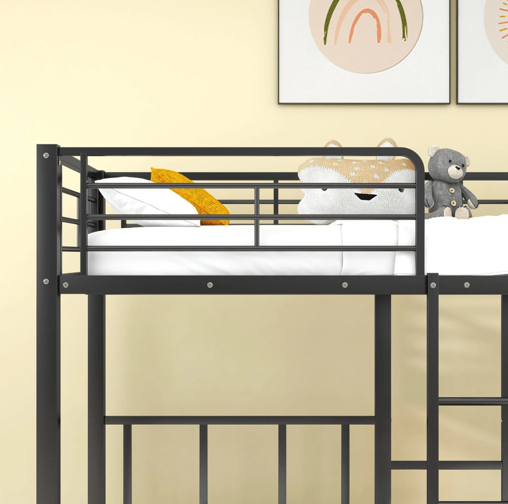 Letto a castello triplo in metallo nero 90x200 cm con scala e tavolo