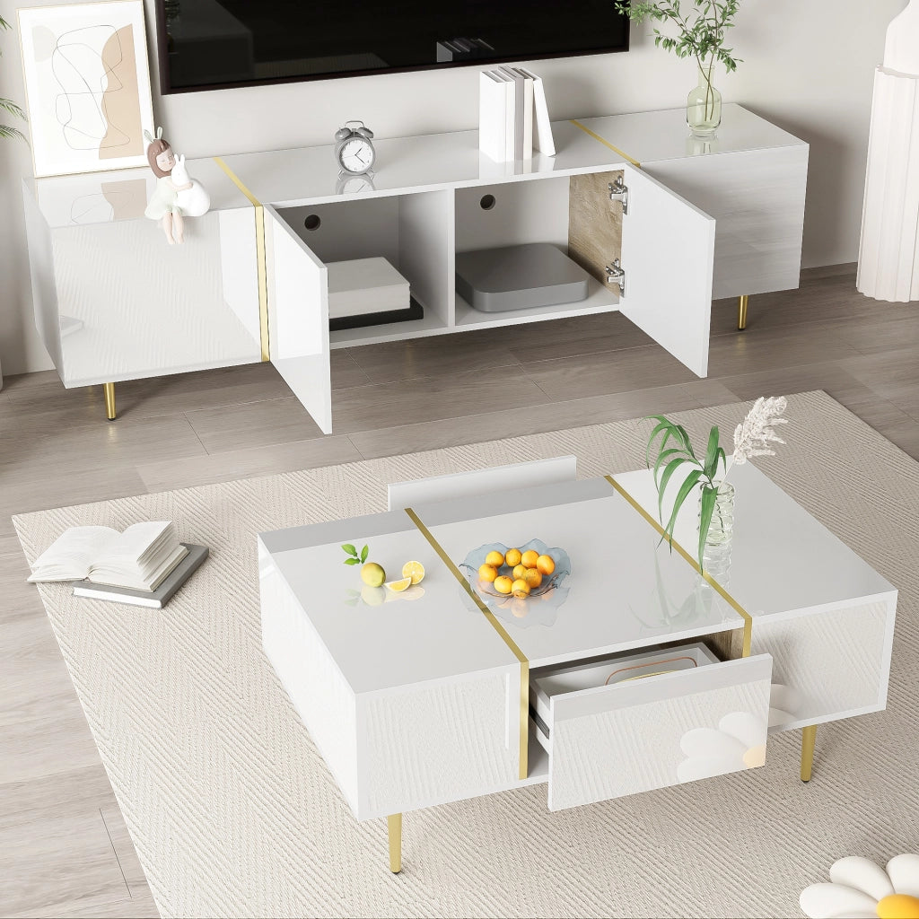 MOBILE TV e Tavolino Set 2 unità 170/100 cm MDF Bianco lucido