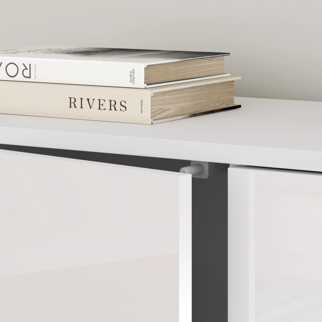 Comò Paarl con 2 Ante e 2 Cassetti 74x79x36 cm - Bianco Lucido [en.casa]