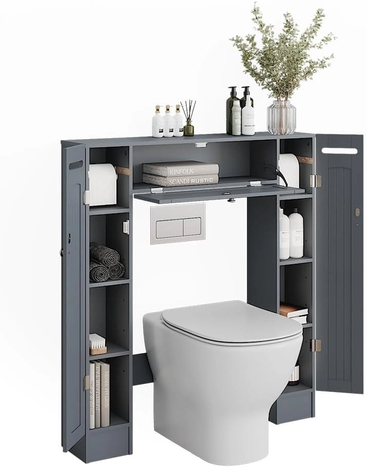 Armadietto per toilette Bianco, Grigio, 89 x 99 cm con 2 distributori di carta igienica, per montaggio a parete sopra il WC con sistema di erogazione integrato