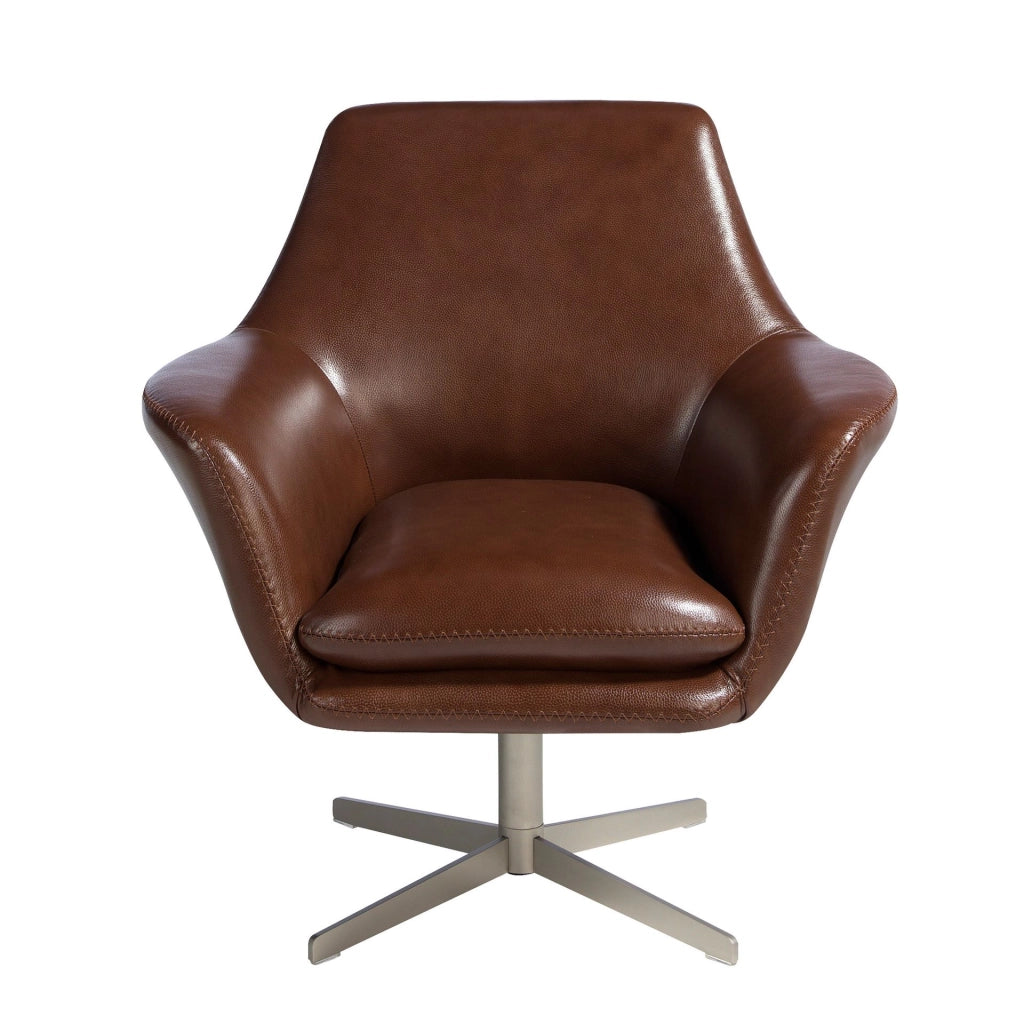 Poltrona girevole in pelle marrone cognac