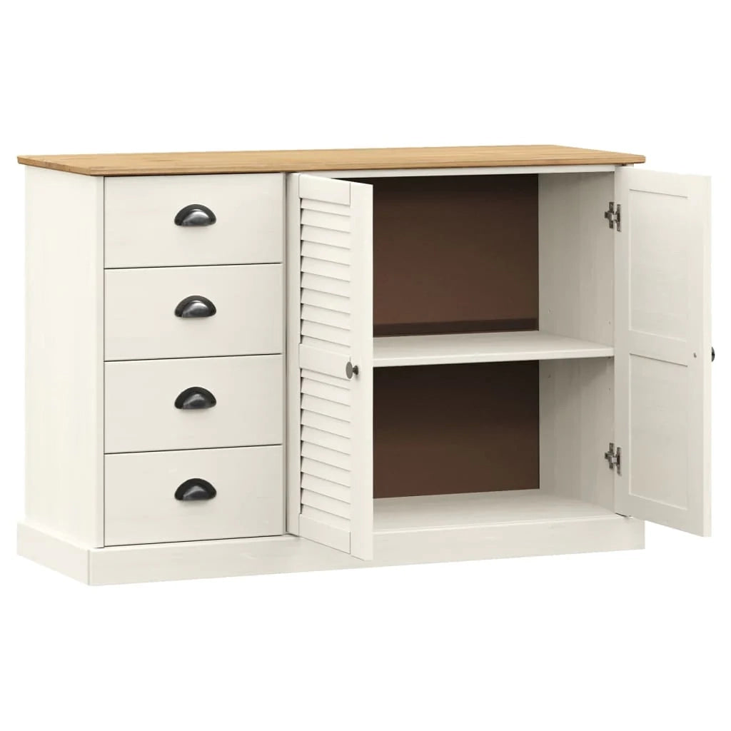 Buffet credenza cassettiera armadio mobile contenitore organizer per cucina soggiorno salotto con cassetti 113 x 40 x 75 cm legno massello di pino bianco 02_0030131