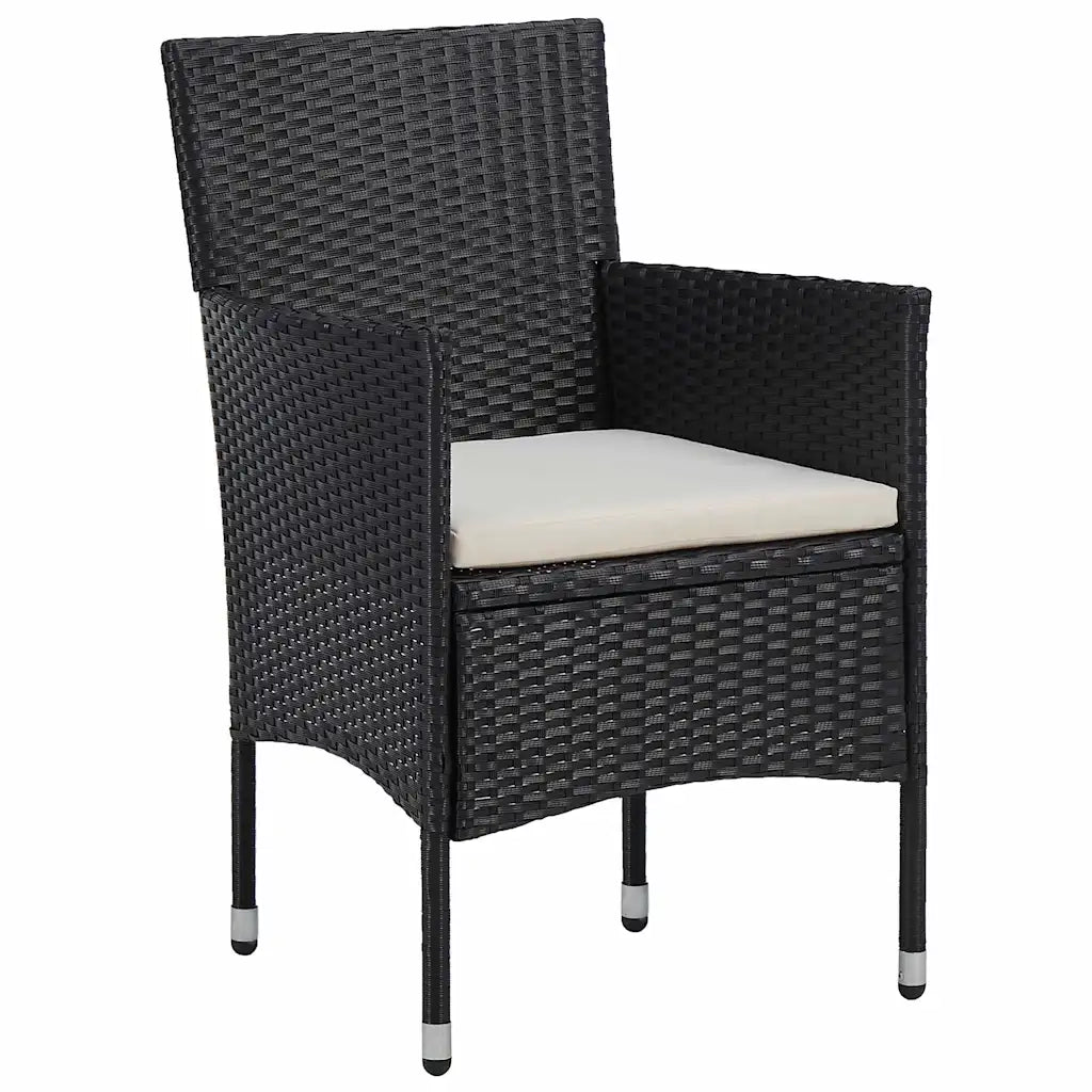 Set da Pranzo per Giardino con cuscino 3 pcs Nero polyrattan