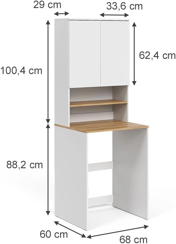 Mobile lavatrice Viktor, Bianco/Artisan, 68 x 88.2 cm 2 parti con ripiano, adatto per riporre detersivo e asciugamani
