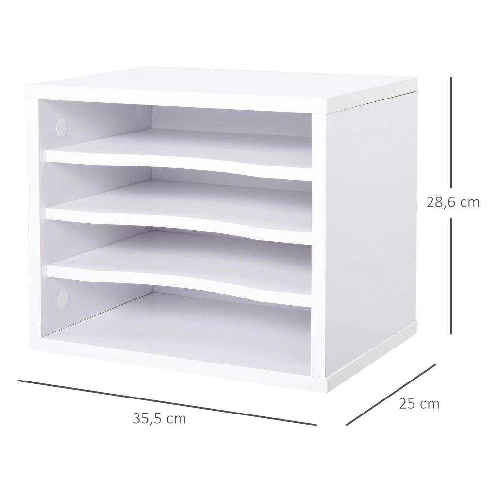 Organizer da scrivania in legno bianco con 4 ripiani porta stampante ¨C Xylo ¨C 35,5x25x28,6 cm