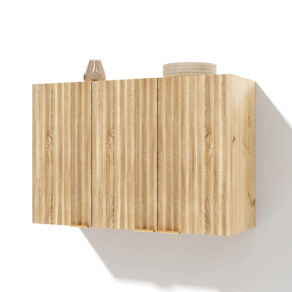 Pensile da parete con 3 ante, armadio sospeso salvaspazio, 90 x 29 x 60 cm, naturale
