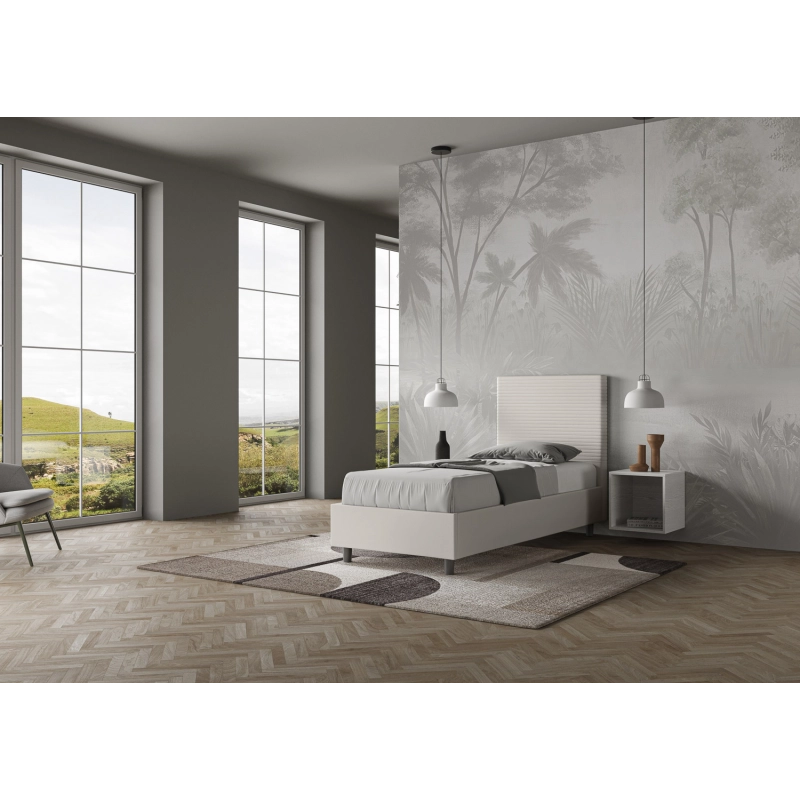 Letto imbottito Singolo 80x200 cm Focus - Bianco,Similpelle,Con rete