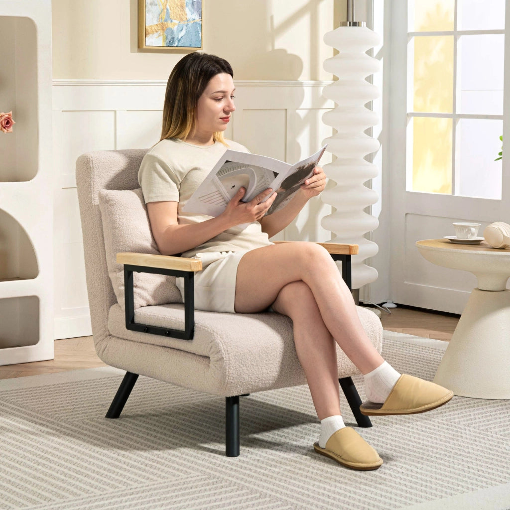 Divano Letto Singolo Pieghevole ¨C Zephmum ¨C Beige 63x73x81 cm con Cuscino