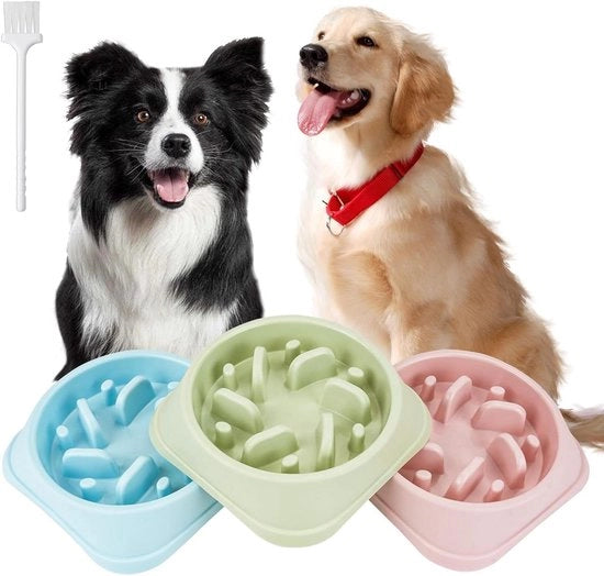Ciotola alimentare lenta per cani - 3 pezzi, antiscivolo, interattiva, anti-schizzo, alimentazione sana per cani e gatti (blu, rosa, verde)
