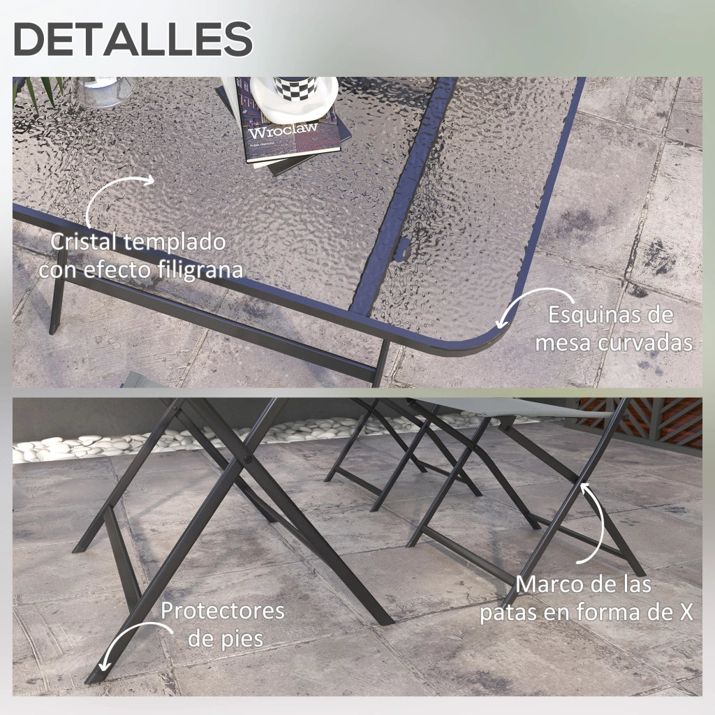 Set Tavolo e Sedie da Giardino Pieghevole ¨C Zephmum ¨C Grigio, Vetro Temperato