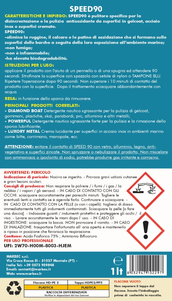 Smacchiatore disincrostante nautico per ruggine SPEED90   1LT