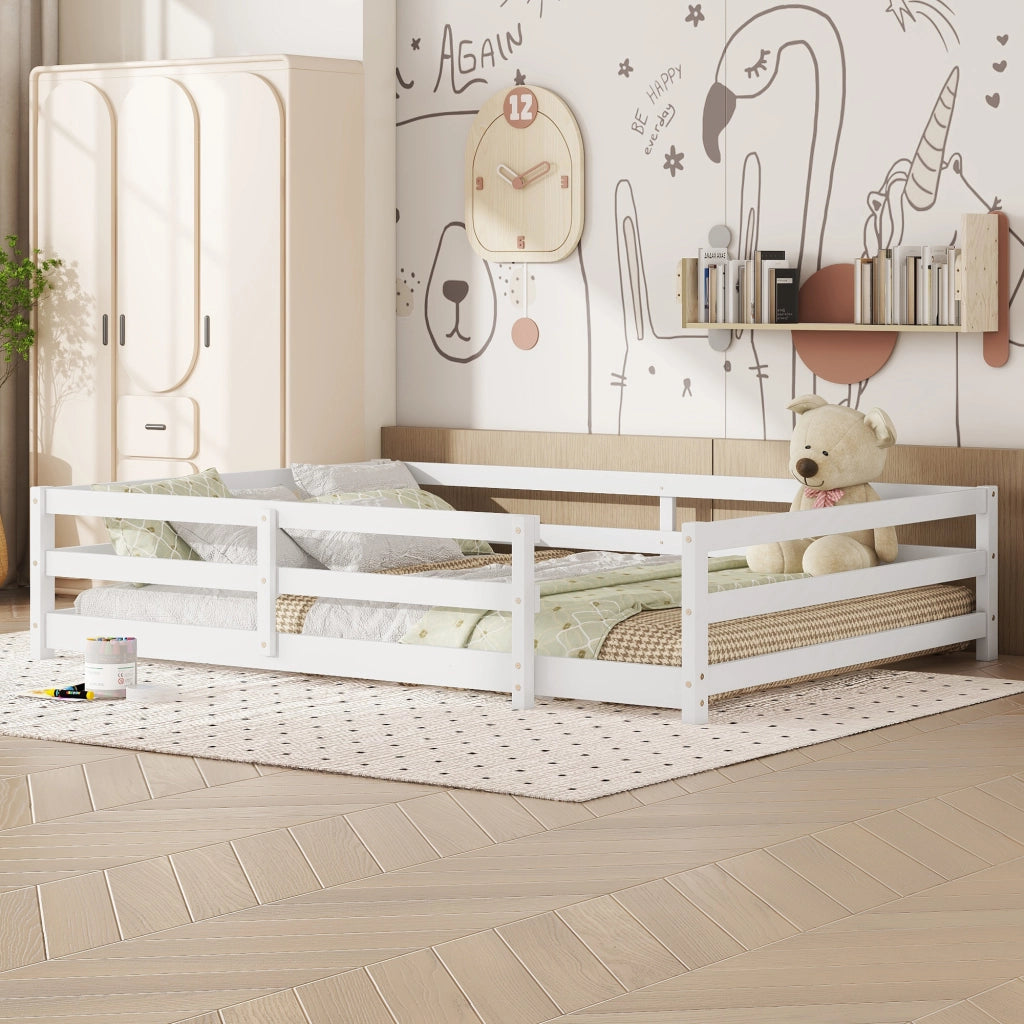 Letto Montessori in legno 140x200 bianco; sponde 4 lati; senza doghe; montaggio facile