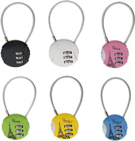 Blocco numerico, chiusura a molla, 6 pezzi di blocco numerico, chiusura a molla, 3 cifre, combinazione, chiusura a combinazione, valigetta, blocco numerico, cavo, per valigetta, cassaforte, palestra, zaini (6 colori)