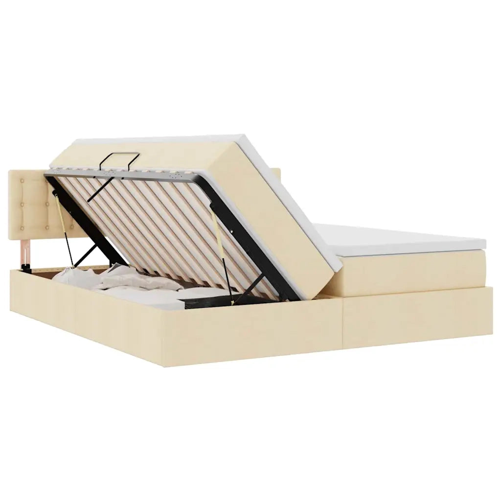Letto con Contenitore Crema 200 x 200 cm Pelle Sintetica