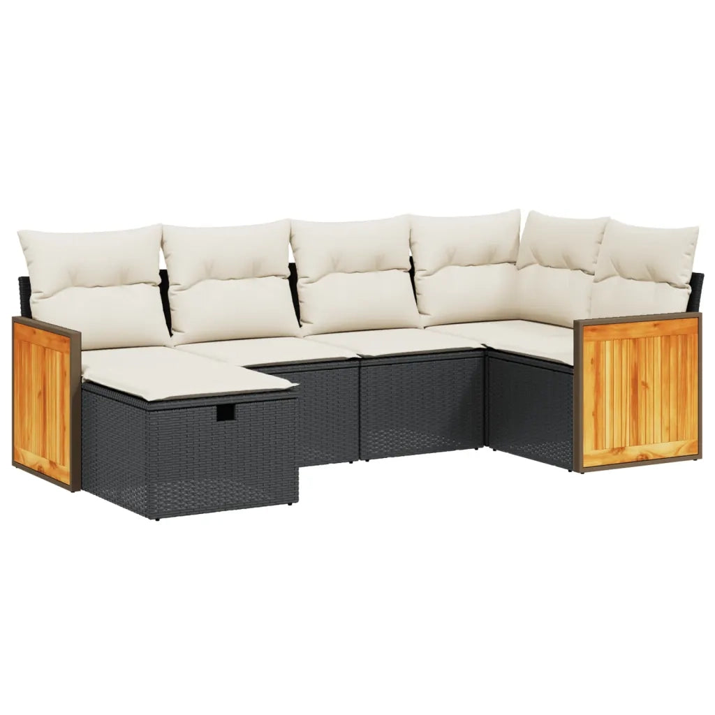 Set Divano da Giardino 6 pz con Cuscini Nero in Polyrattan 3265732