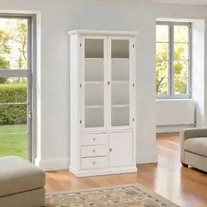 Vetrina cristalliera in legno Shabby chic bianca