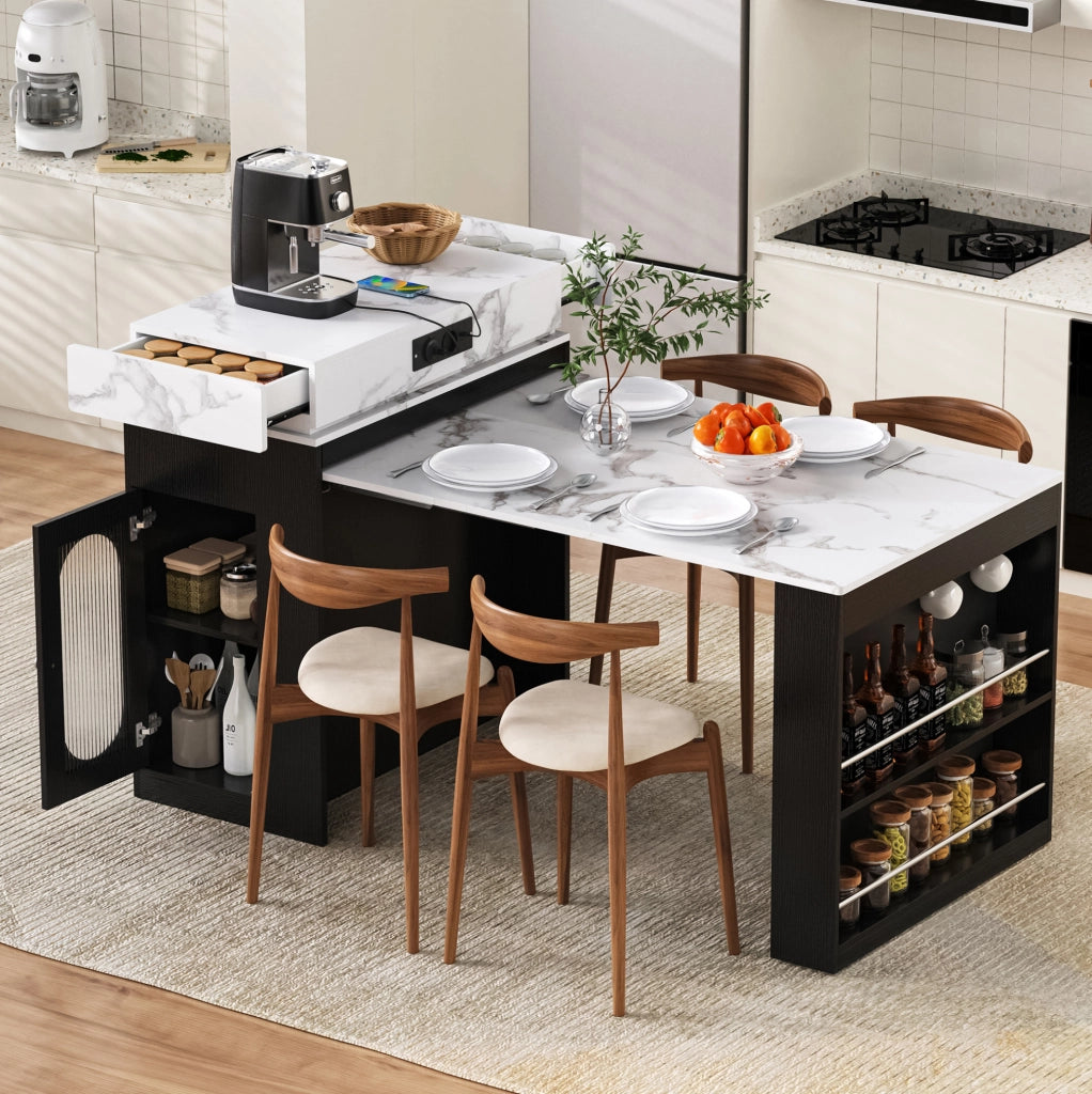 Tavolo allungabile 83x46~146.5x96 cm con piano pieghevole in MDF e vetro nero