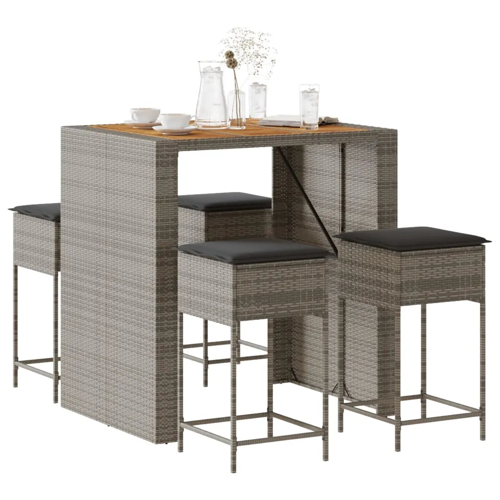 vidaXL Set Bar da Giardino 5 pz con Cuscini in Polyrattan Grigio