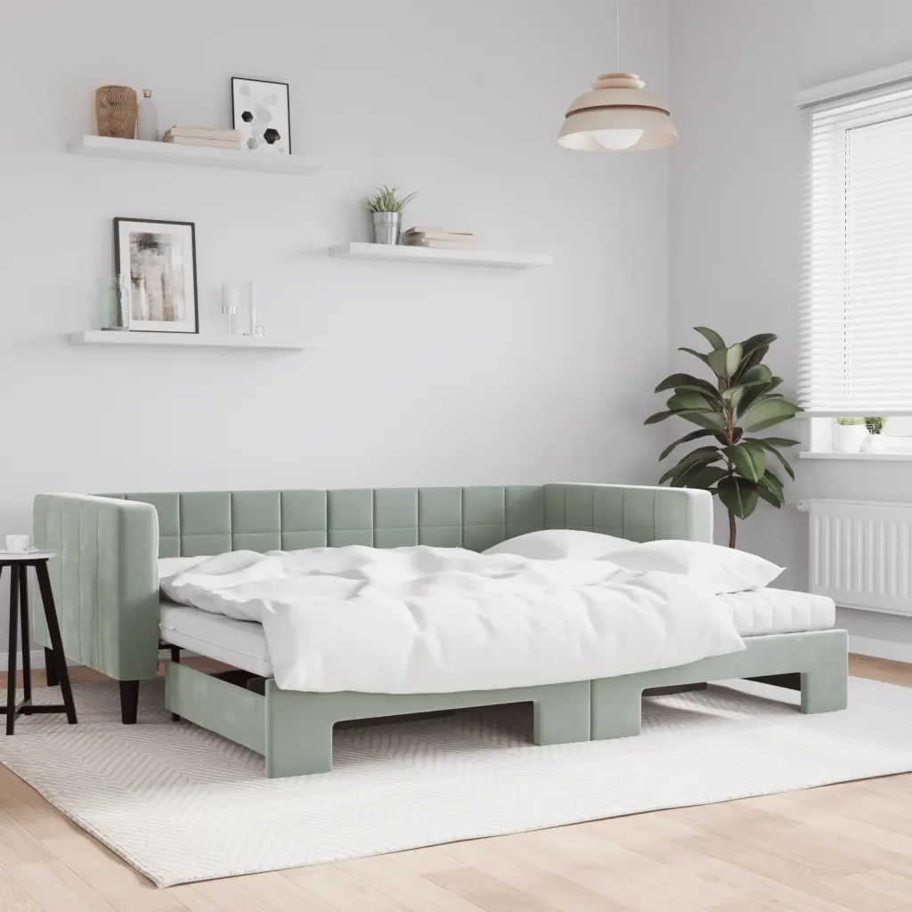 Divano Letto Estraibile Materassi Grigio Chiaro 90x190 Velluto 3196728