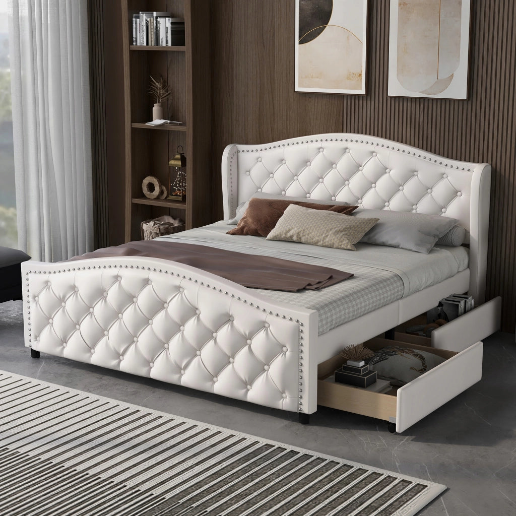Letto matrimoniale 140x200cm - Xylo - Beige velluto idraulico