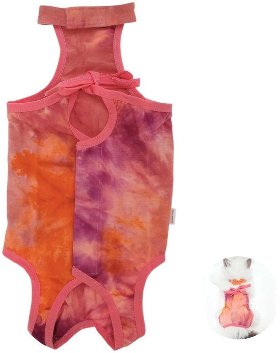Pacchetto di ricovero per gatti - Abbigliamento postoperatorio - Anti-aderente - Chiusura con elastici - Tessuto ad ammortizzazione - Disegno Tie-Dye - Gilet per gatti