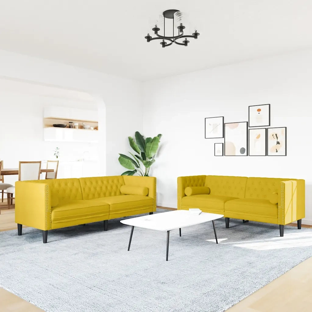 vidaXL Set Divani Chesterfield 2pz con Cuscini Giallo Velluto