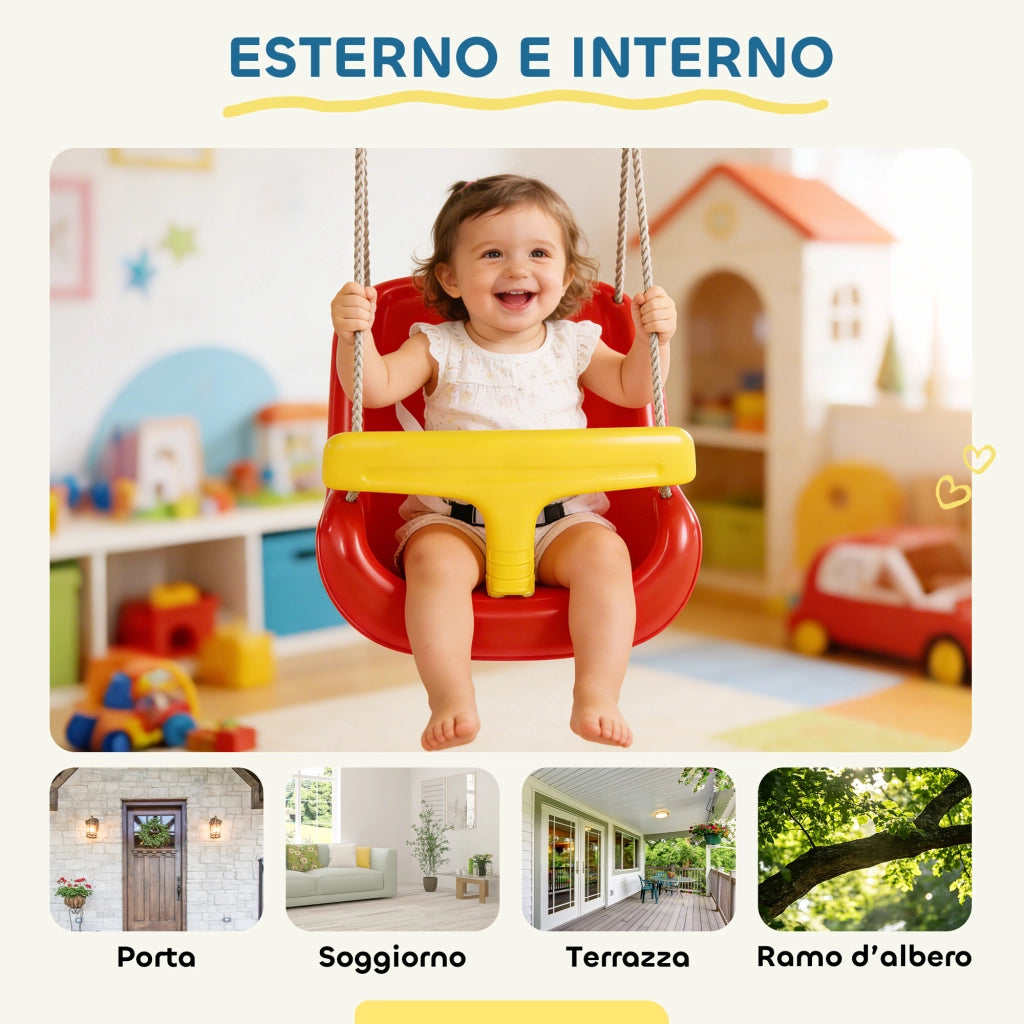 Altalena per Bambini Regolabile ¨C zephmum ¨C 28x36x180 cm, Rosso Giallo, PE