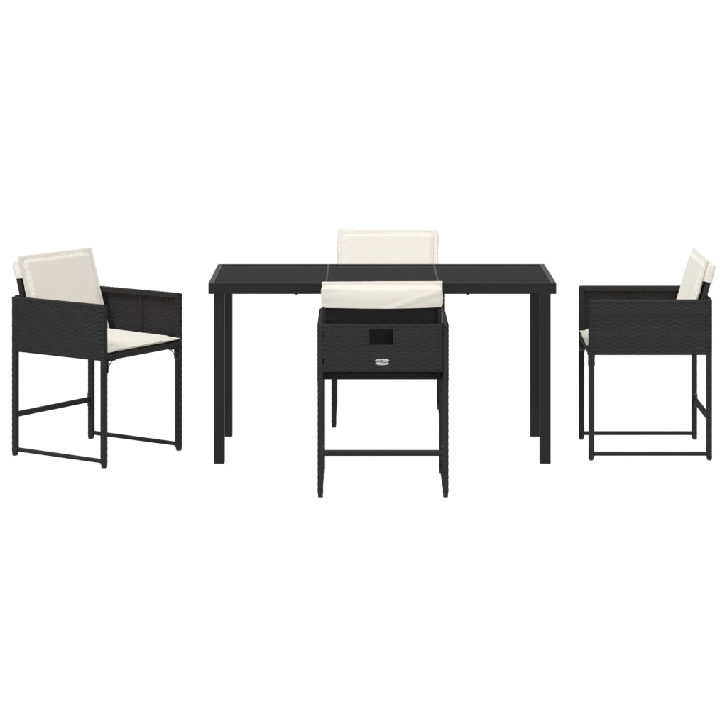 Set da pranzo da giardino 5 pezzi con cuscini in rattan poliestere nero