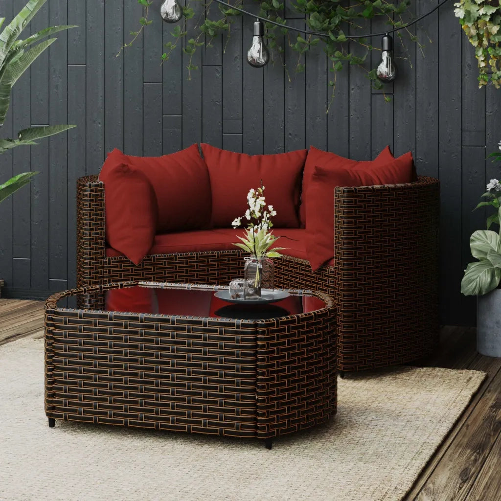 Set Mobili da Giardino 4 pz | Set Salotto da Giardino con Cuscini in Polyrattan Marrone