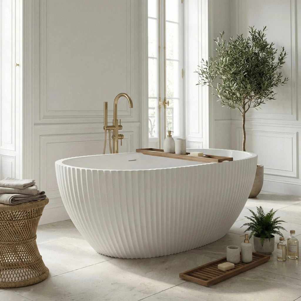 Vasca Da Bagno Freestanding In Acrilico Carmen 170 Copritappo rame spazzolato
