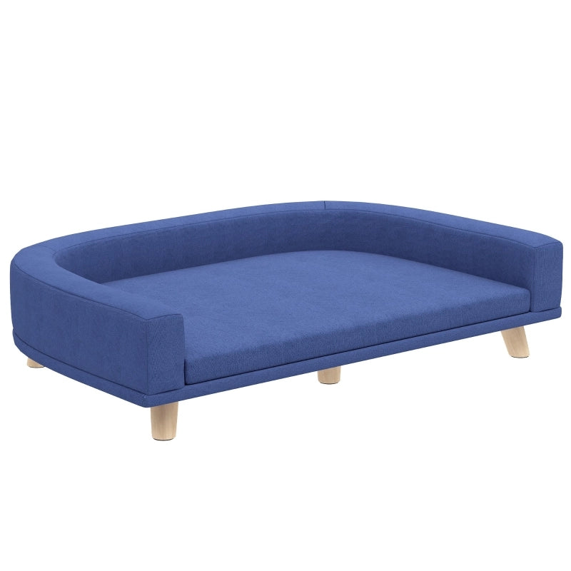 Divano per cani rialzato in legno di pino, 98 x 67 x 25 cm, blu