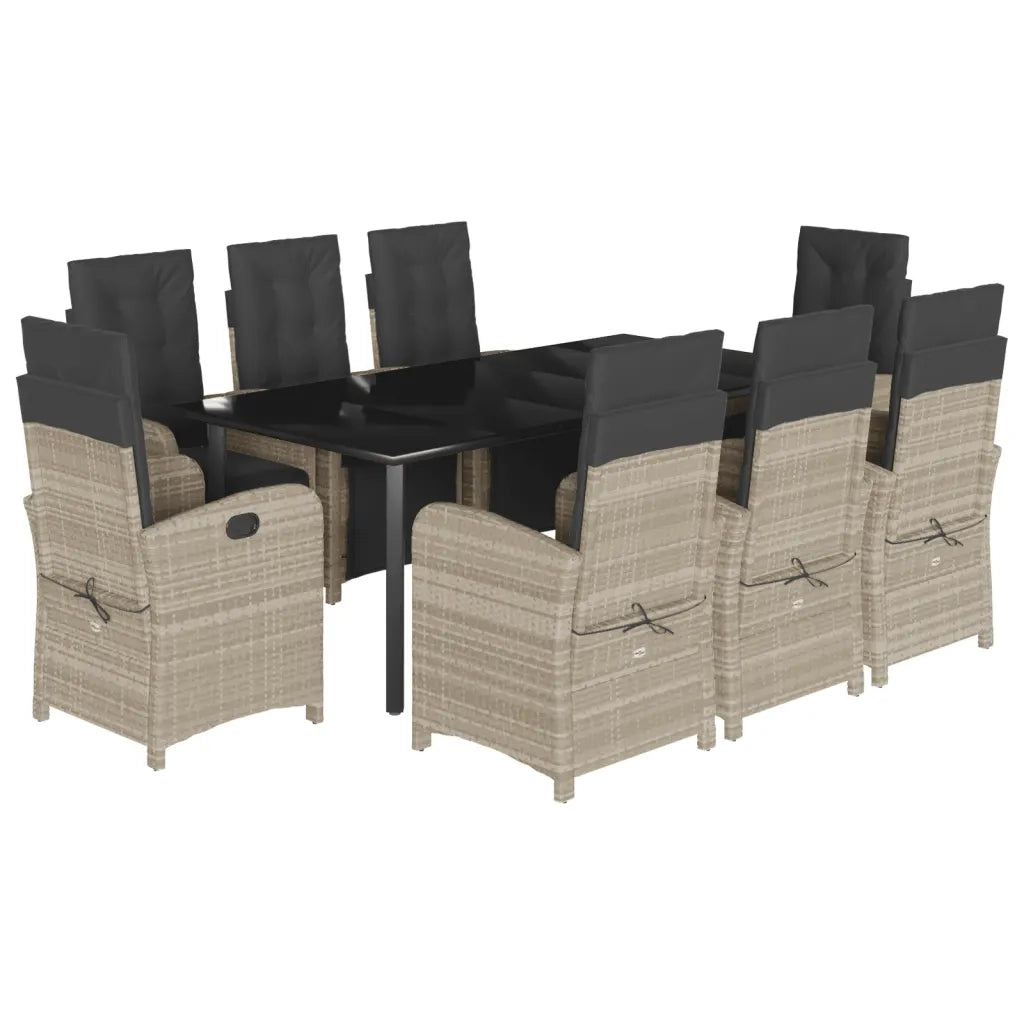 Set Pranzo da Giardino 9pz con Cuscini Grigio Chiaro Polyrattan