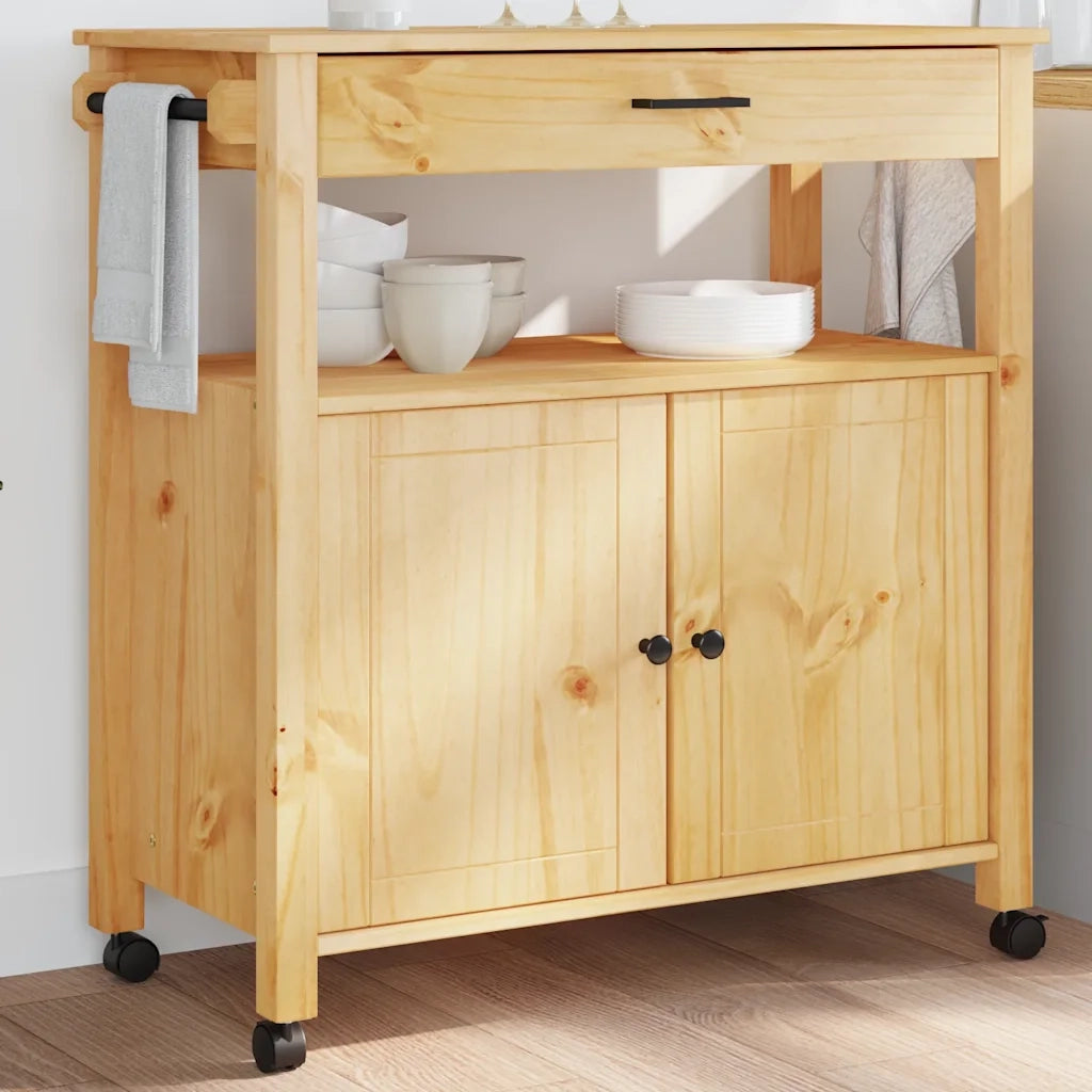 Carrello da Cucina MONZA 84x40x88,5 cm in Legno Massello di Pino 376106